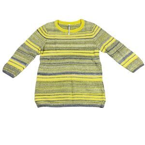 Leo & Nicole Sweater Womens M Knit Textured Long Sleeve Yellow Gray Striped
